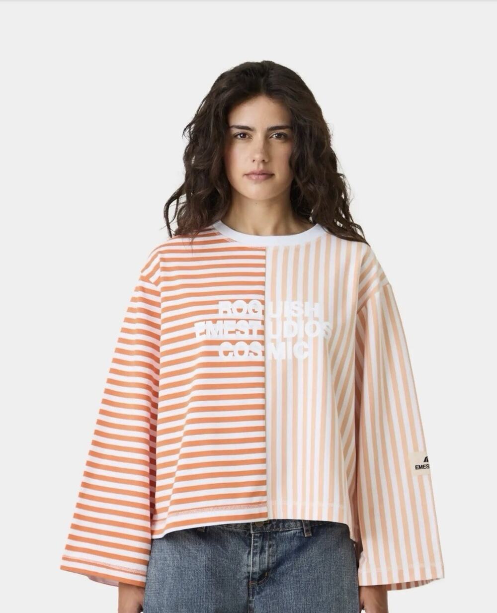 Eme Studios Unisex T-Shirt Roguish Tangerine Striped Long Sleeve Medium